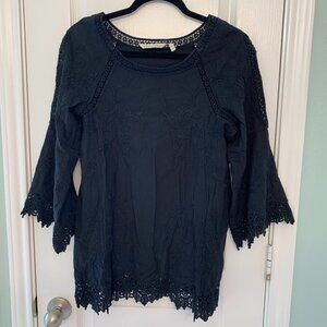 Soft Surroundings Black Embroireded And Lace Top